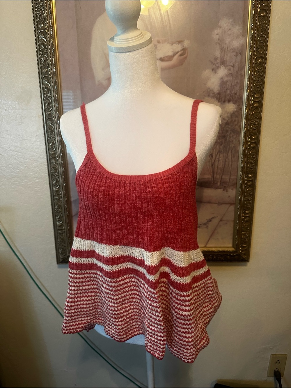 Anthropologie pink and White Striped Knit Spaghetti-Strap Tank